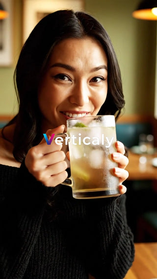 ドリンクを飲む女性、笑顔が素敵