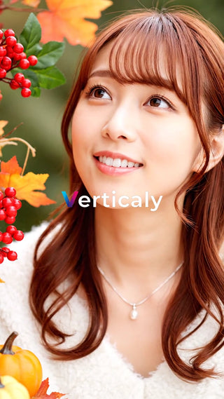 秋の紅葉と女性の笑顔