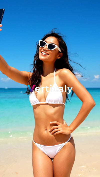 ビーチで自撮り、輝く笑顔