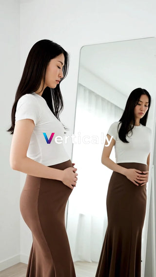 妊娠中の女性、鏡を見る