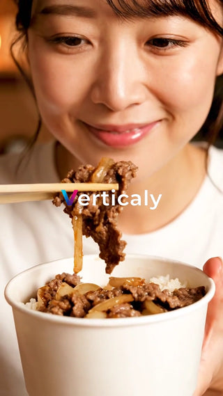 牛丼を食べる女性、美味しそう