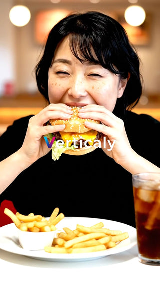ハンバーガーを頬張る女性