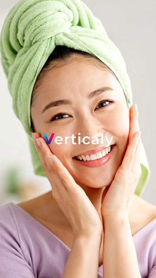 頬に手を添える女性、笑顔が眩しい