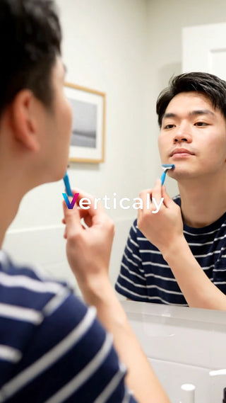 鏡を見ながら髭を剃る