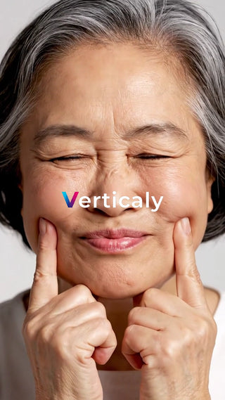 頬を触る女性、笑顔が眩しい