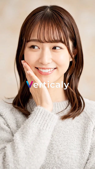 頬に手を添える女性、笑顔