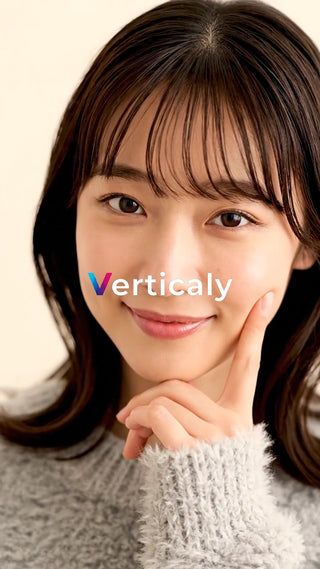 微笑む女性、指で頬に触れる