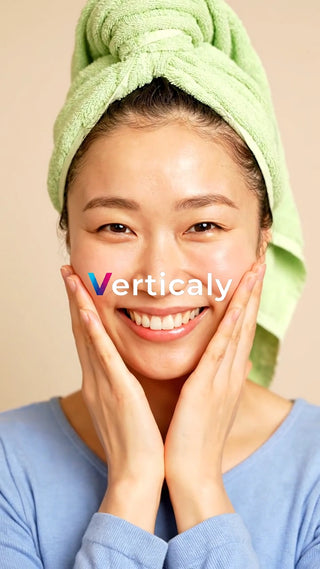 笑顔で頬に手を当てる女性