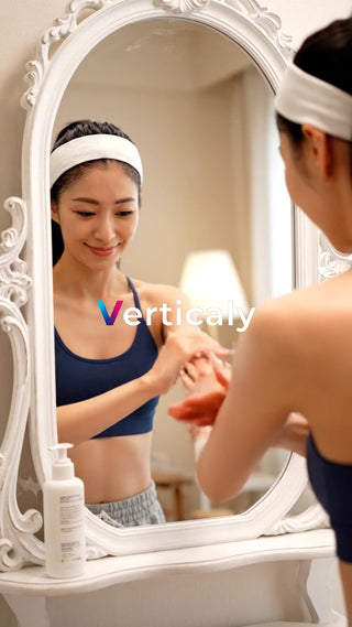 鏡を見つめる女性、スキンケア
