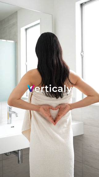 タオル姿でハートを作る