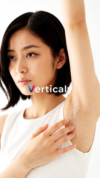 腕を上げる女性、ワキ毛見え