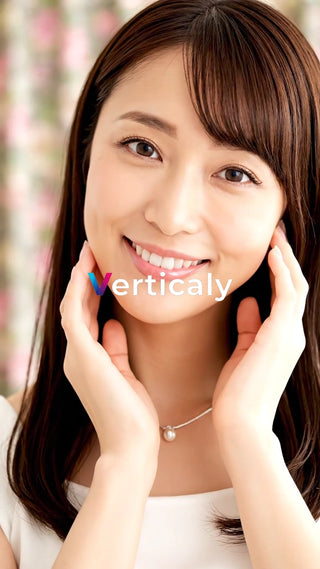 微笑む女性、手で頬を包む