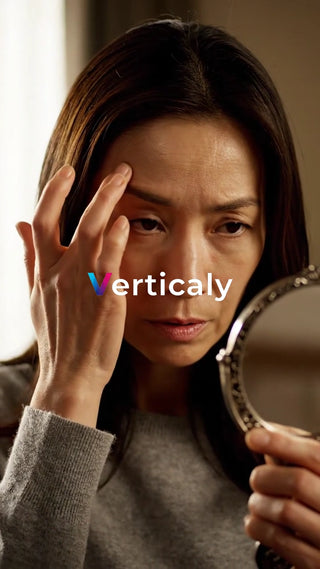 鏡を見る女性、シワをチェック