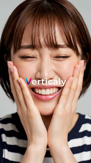 頬に手をあてて笑顔