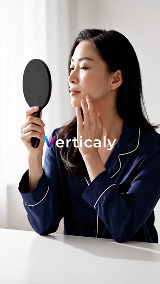 身だしなみチェック、鏡を見る