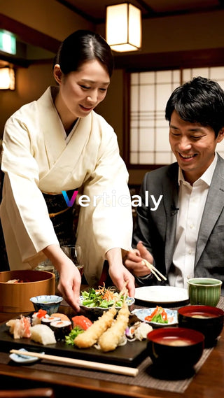 店員が料理を運ぶ、和食店