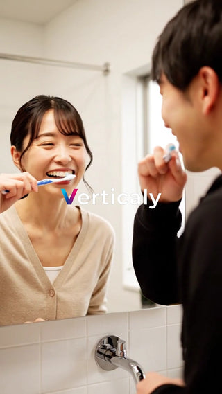 歯磨き、二人で爽やか笑顔