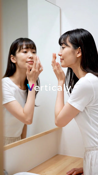 鏡を見る女性、スキンケア