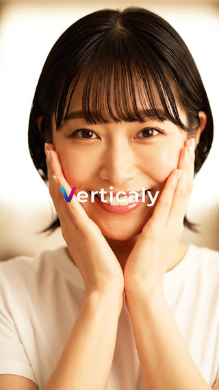 頬に手を添える女性、笑顔が眩しい