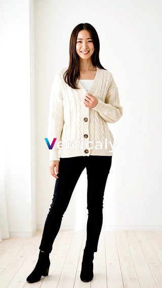 白いケーブル編みカーディガン