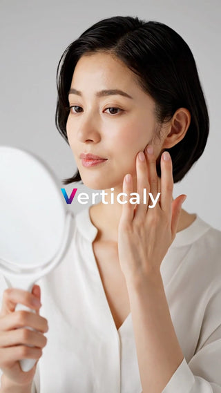 鏡を見る女性、肌のお手入れ