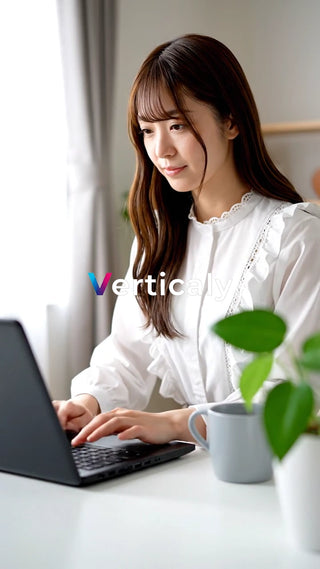 PCに向かう女性、穏やかな午後