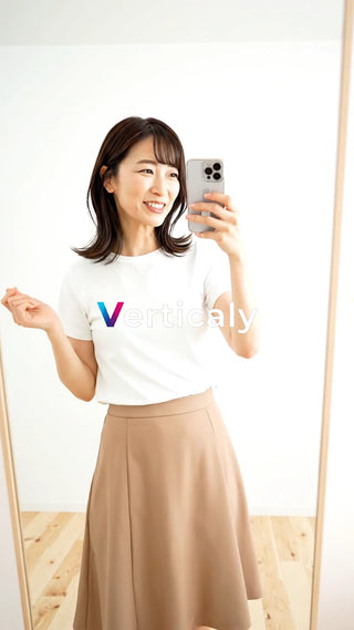 スマホで自撮り、笑顔の女性