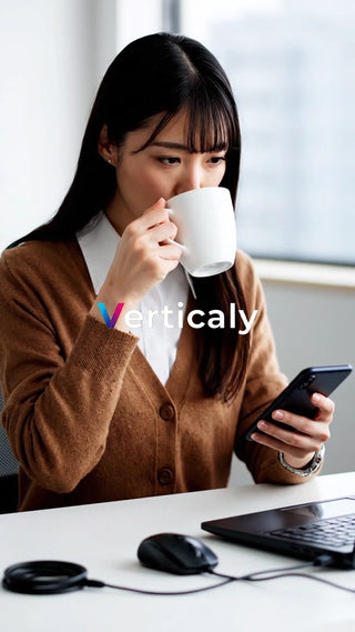 スマホを見ながら一息、カフェ