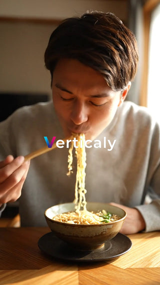 ラーメンをすする男性