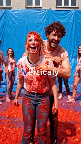 トマトまみれの笑顔、喜び爆発