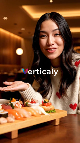 寿司を前に微笑む女性