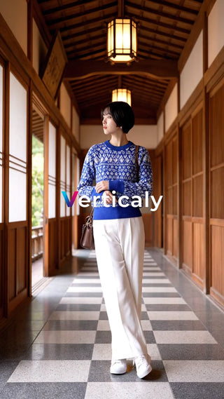 白いパンツ、和風空間