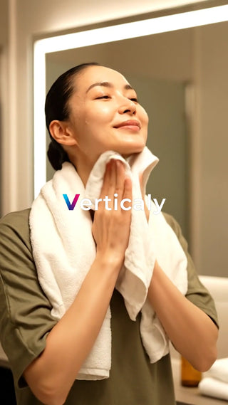 タオルで顔を拭う女性