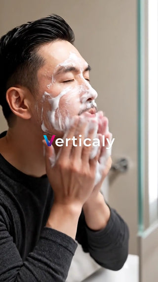 洗顔フォームで顔を洗う