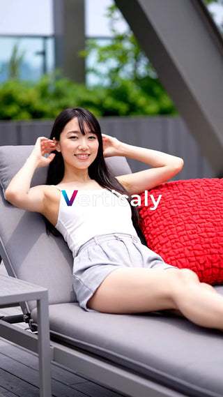 テラス席でくつろぐ女性