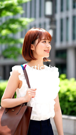 街を歩く女性、笑顔が素敵