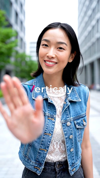 笑顔で手を振る女性