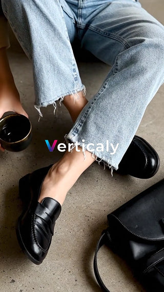 革靴とデニム、カフェの午後