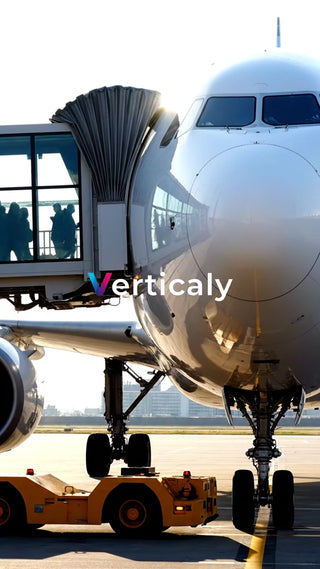 空港に到着、飛行機とボーディングブリッジ