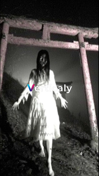 妖怪風の女性、鳥居の前で