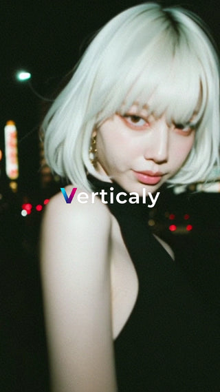 金髪ボブの女性、夜の街を