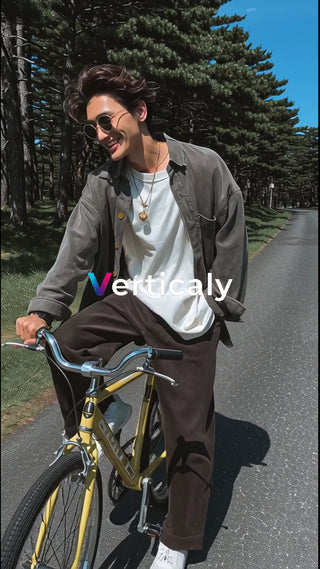 自転車と笑顔の男性