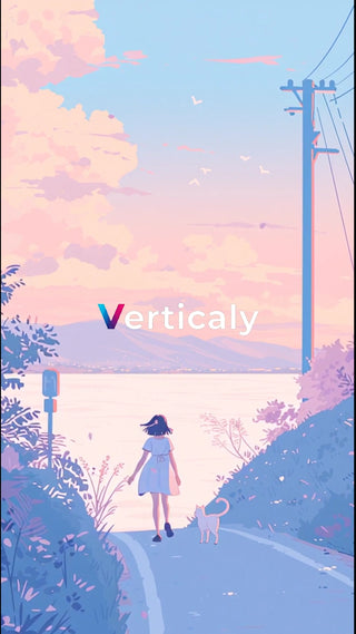 夕暮れの道を歩く女性と猫