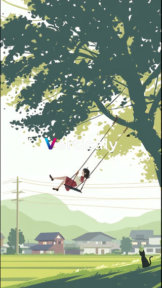 木陰でブランコを楽しむ少女