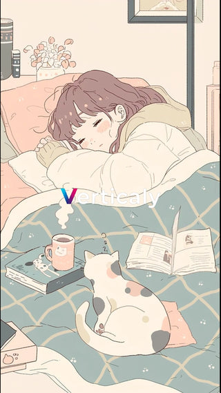 眠る女性と猫、穏やかな時間