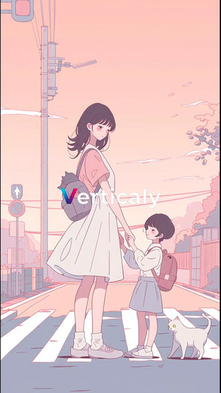 通学路、手をつなぐ親子