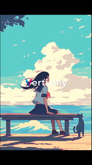 海辺で佇む女子学生