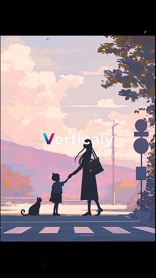 夕暮れの帰り道、親子