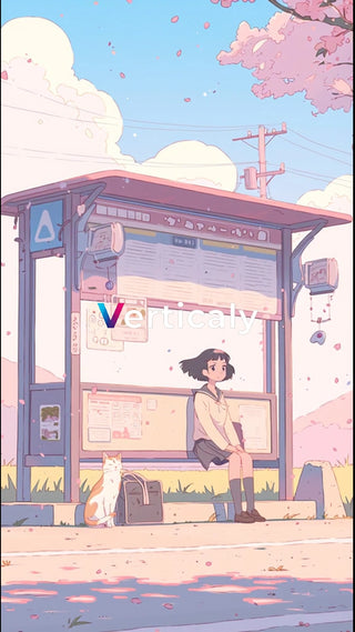 バス停で佇む少女