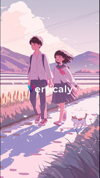 並木道を歩く二人、夕暮れ時